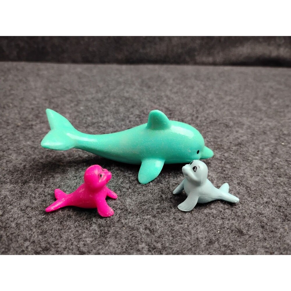 Polly Pocket Animal Lot Sea Chic Boutique Trendy Pets Dolphin Blue and Pink Seal